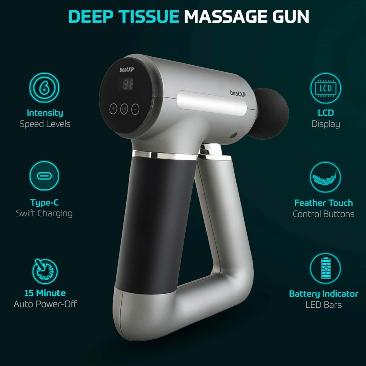 Buy BEATXP BOLT ELITE DEEP TISSUE MASSAGER GUN (SILVER) Online & Get