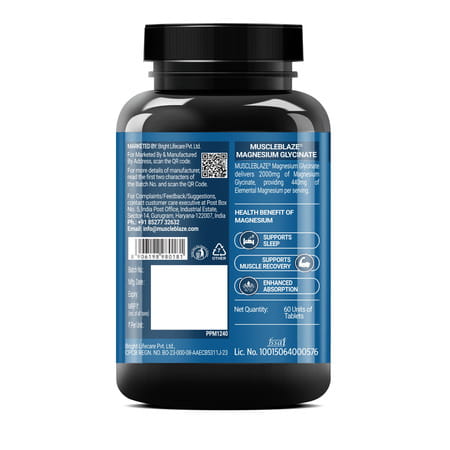 Muscleblaze Magnesium Glycinate 2000mg (440mg Elemental Magnesium) | 60 Tablets