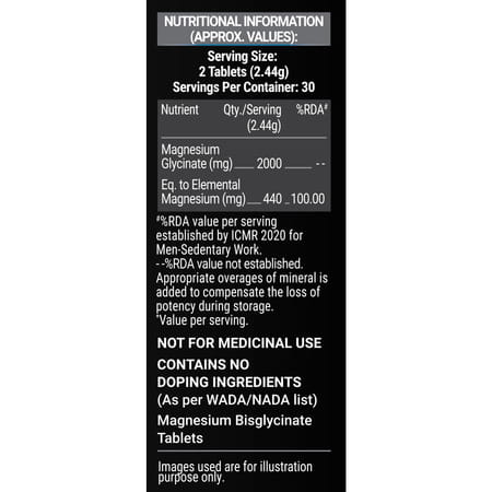 Muscleblaze Magnesium Glycinate 2000mg (440mg Elemental Magnesium) | 60 Tablets
