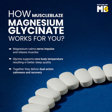 Muscleblaze Magnesium Glycinate 2000mg (440mg Elemental Magnesium) | 60 Tablets