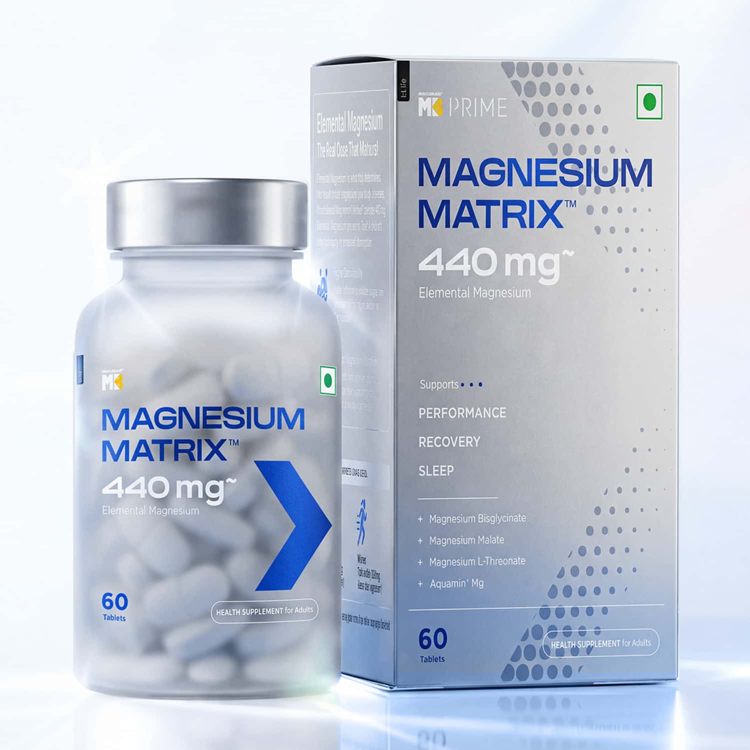 Muscleblaze Magnesium Matrix (60 Tablets) 440mg Elemental Magnesium | Support Performance | Recovery