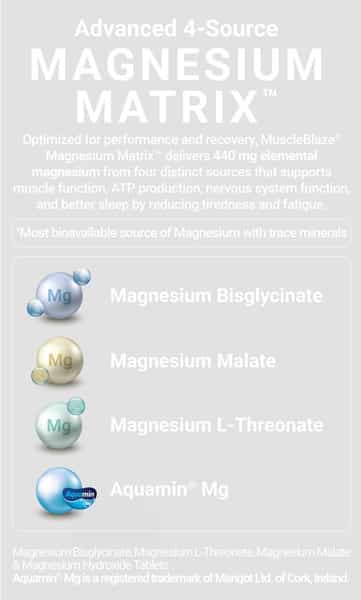 Muscleblaze Magnesium Matrix (60 Tablets) 440Mg Elemental Magnesium | Support Performance | Recovery