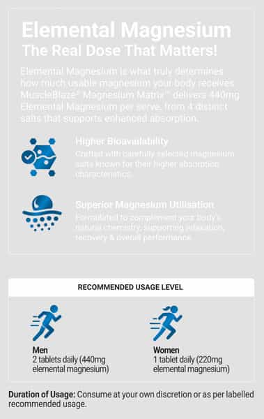 Muscleblaze Magnesium Matrix (60 Tablets) 440Mg Elemental Magnesium | Support Performance | Recovery
