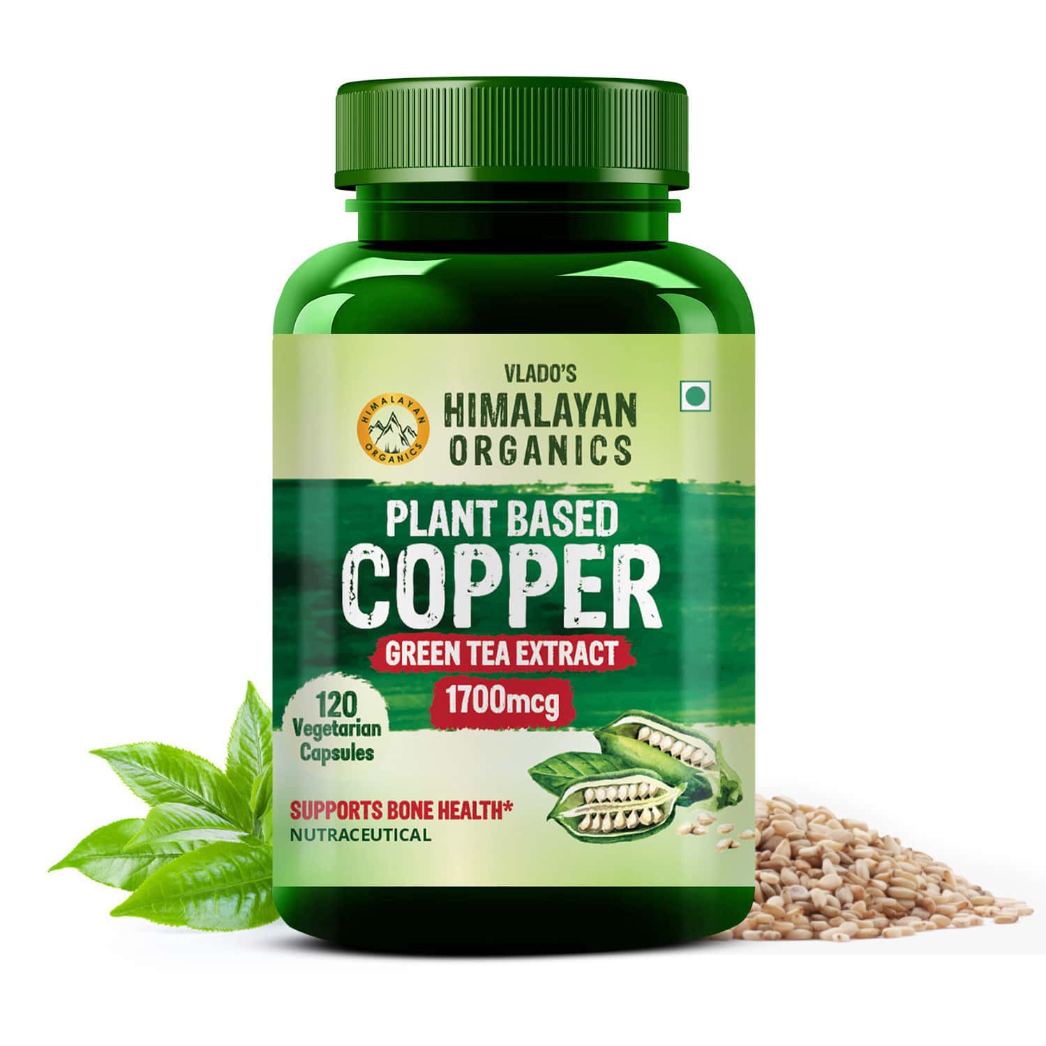 Vlado's Himalayan Organics Plant Based Copper 1700mcg With Green Tea Extract - 120 Veg Capsules