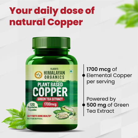 Vlado's Himalayan Organics Plant Based Copper 1700Mcg With Green Tea Extract - 120 Veg Capsules