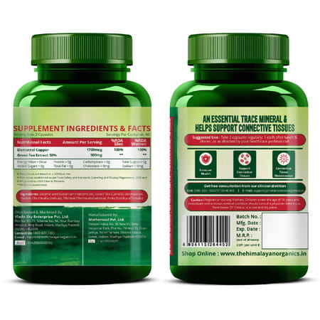 Vlado's Himalayan Organics Plant Based Copper 1700Mcg With Green Tea Extract - 120 Veg Capsules