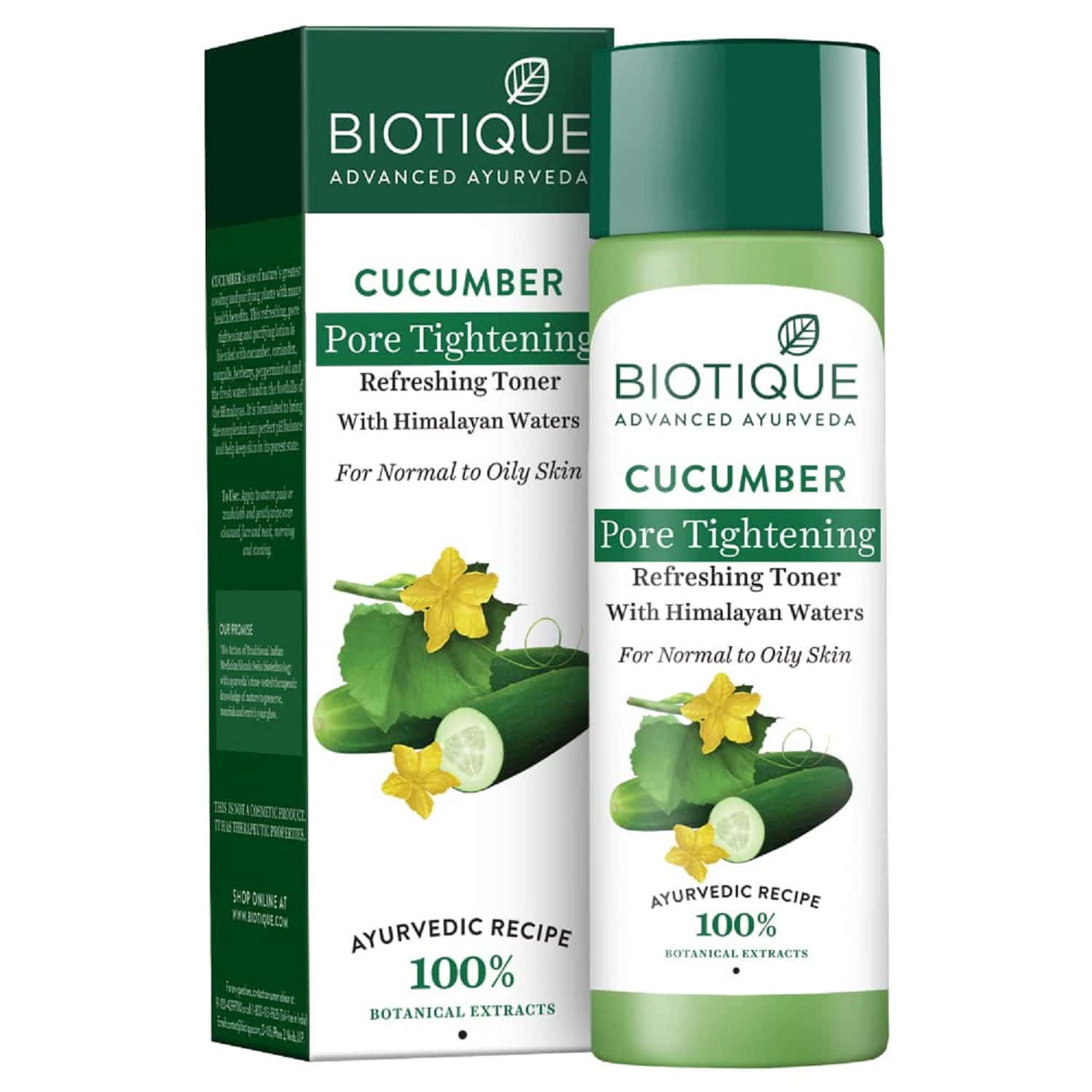 Biotique Cucumber Pore Tightening Refreshing Toner With Himalayan Waters, Pack Of 120ml