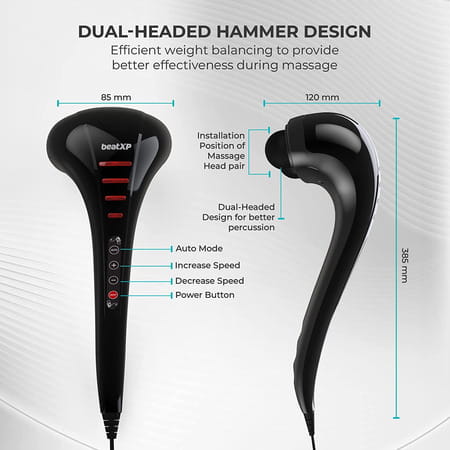 Beatxp Thunder Double Headed Hammer Body Massager Machine With 3 Attachment Pairs (Jade Black)