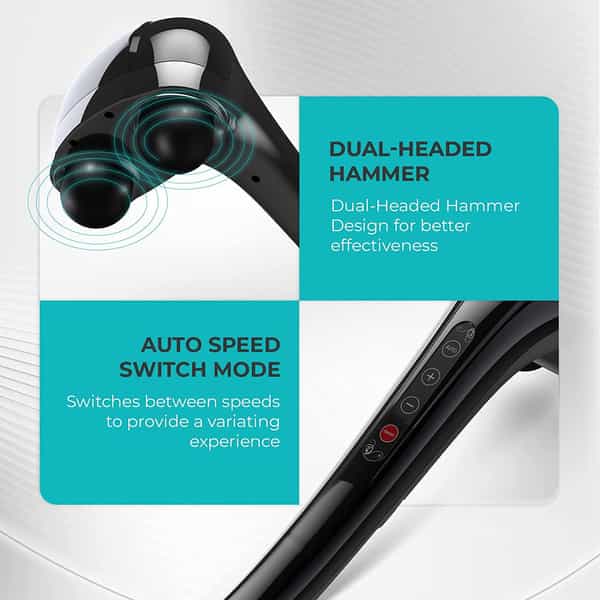 Beatxp Thunder Double Headed Hammer Body Massager Machine With 3 Attachment Pairs (Jade Black)