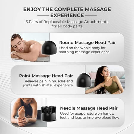 Beatxp Thunder Double Headed Hammer Body Massager Machine With 3 Attachment Pairs (Jade Black)