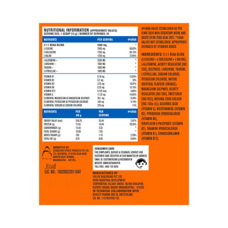 Fast&Up Bcaa Intra-Training - Advanced Intra-Training (450 Gms | 30 Servings | Orange Flavour)