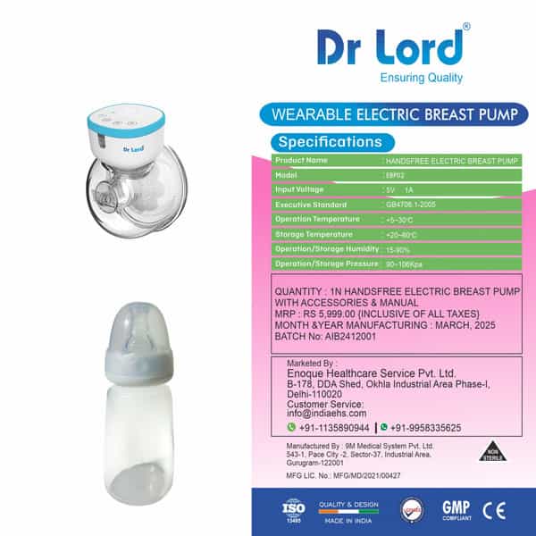Dr Lord Handfree Wearable Electic Breast Pump With Carry Bag