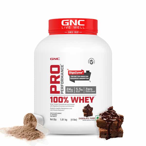 Gnc Pro Performance 100% Whey Protein Powder, 1.8 Kg | 24G Protein, 5.5 Grams Bcaa | Chocolate Fudge