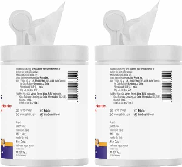 Petvit Eye Tear Stain Remover Wipes For Dogs And Cats Fragrance Less 50 Wipes For All Age Pack Of 2