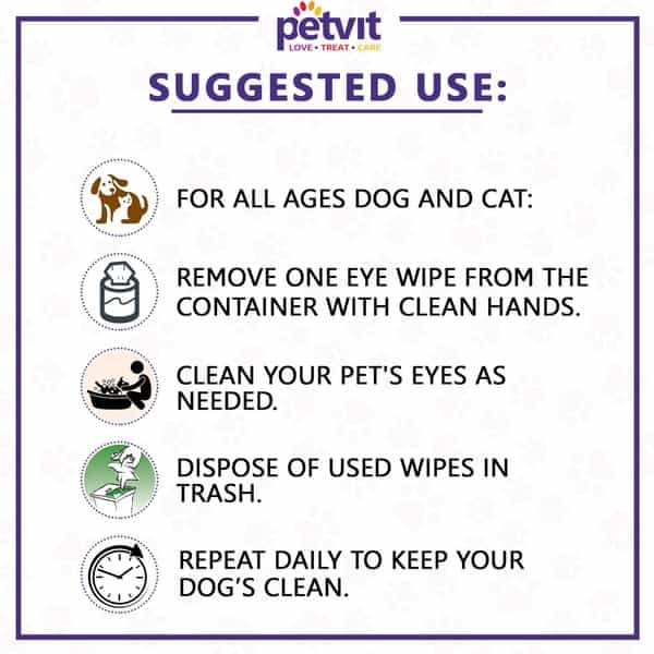 Petvit Eye Tear Stain Remover Wipes For Dogs And Cats Fragrance Less 50 Wipes For All Age Pack Of 2