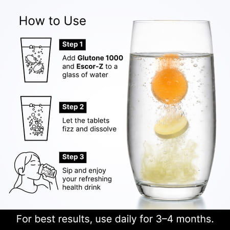 Glutone 1000 & Escor-Z - Setria Glutathione With Vitamin C Lime Flavor Tablets (Skin Glow Combo)