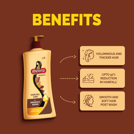 Meera Hairfall Care Shampoo | Goodness Of Badam & Shikakai | For Strong & Healthy Hair | 340ml