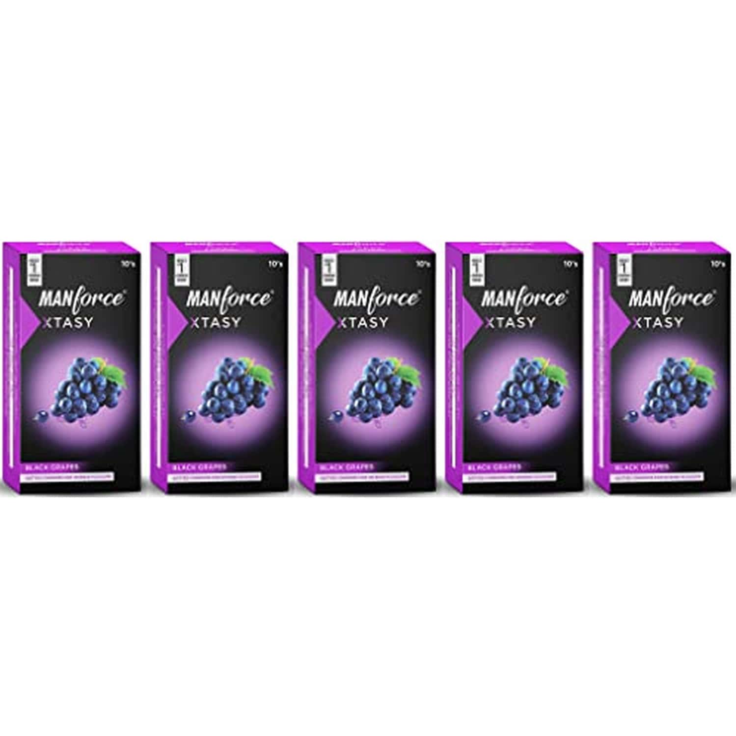 Manforce 3 In 1 (ribbed Contour Dotted) Wild Black Grapes Flavored Condoms 10 Pcs X Pack Of 5