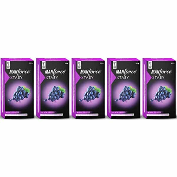 Manforce 3 In 1 (Ribbed Contour Dotted) Wild Black Grapes Flavored Condoms 10 Pcs X Pack Of 5