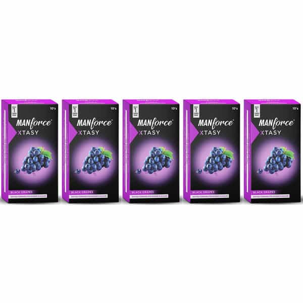 Manforce 3 In 1 (Ribbed Contour Dotted) Wild Black Grapes Flavored Condoms 10 Pcs X Pack Of 5