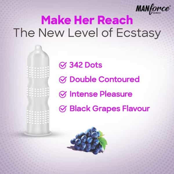 Manforce 3 In 1 (Ribbed Contour Dotted) Wild Black Grapes Flavored Condoms 10 Pcs X Pack Of 5