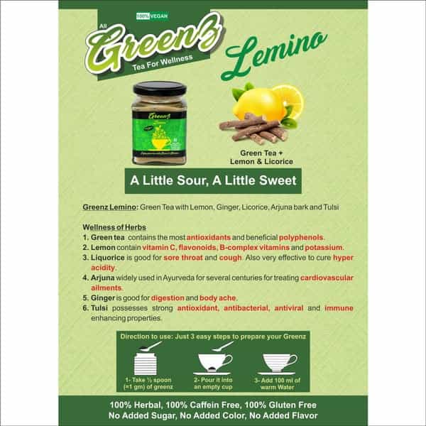 Smw's Lemon Green Tea With Liquorice(Natural Sweetner) Greenz Lemino 60 Servings