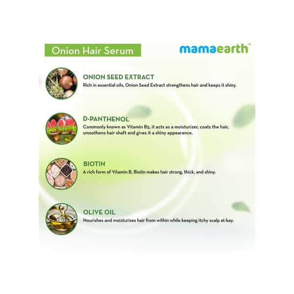 Mamaearth Onion Hair Serum For Silky & Smooth Hair For Strong Tangle Free & Frizz-Free Hair - 100Ml