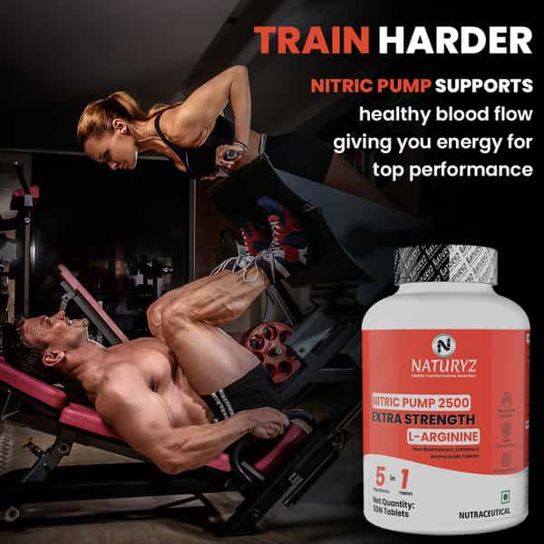 Naturyz Nitric Oxide Pump 2500 L-Arginine Citrulline Caffeine For Pre-Workout & Stamina - 50 Tablets