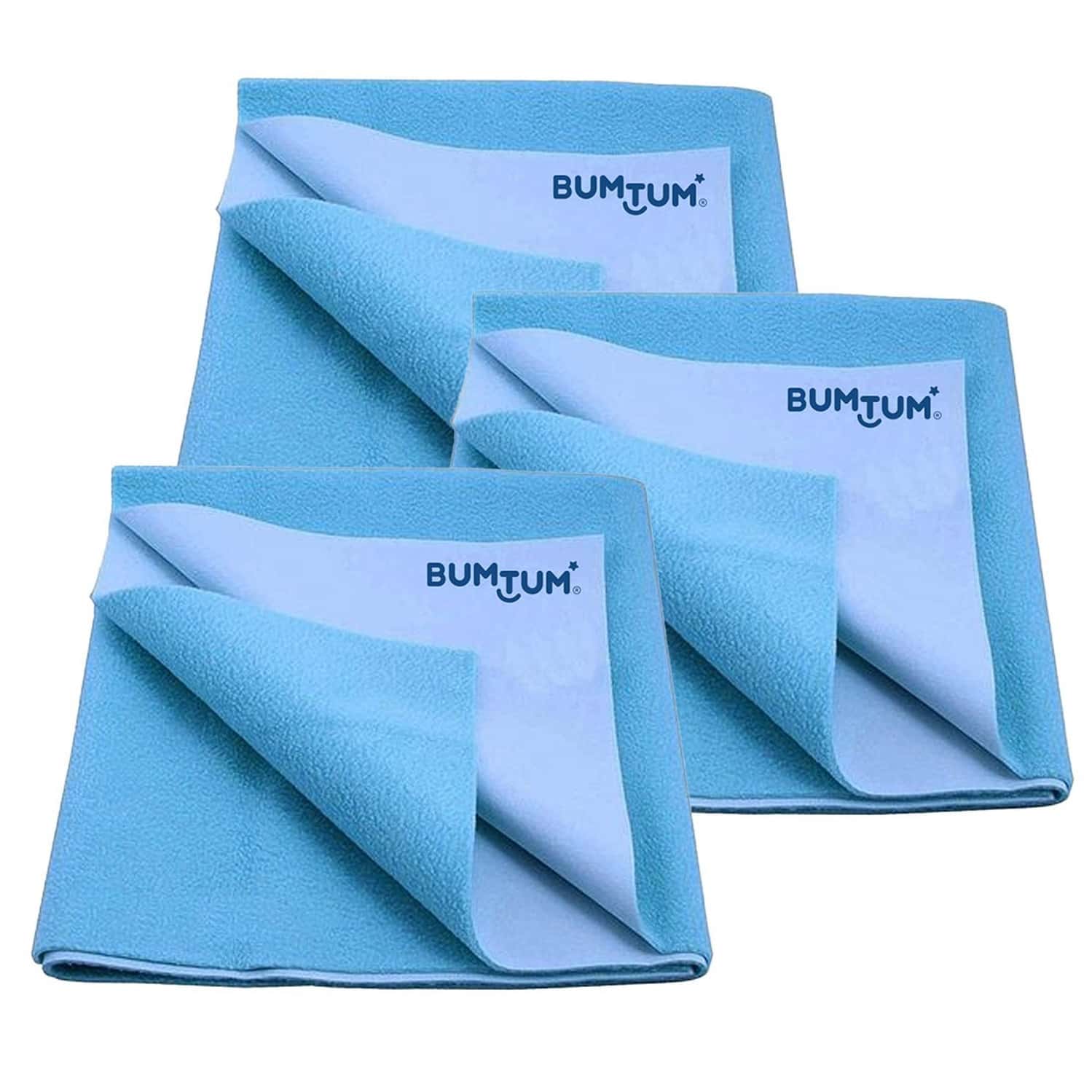 Bumtum Dry Sheet Leakproof Baby Bed Protector (Aqua Blue Medium Size 100*70cm|Pack Of 3)
