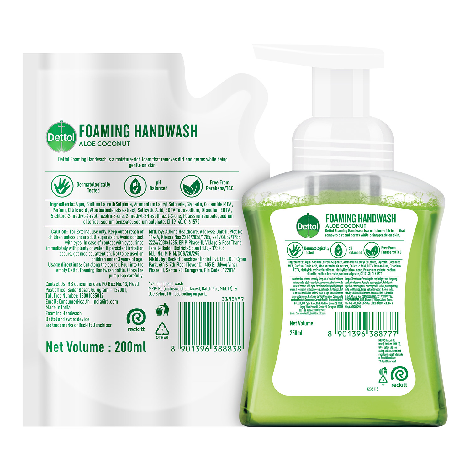 Aloe Coconut Foaming Handwash - Pump 250ml + Refill 200ml