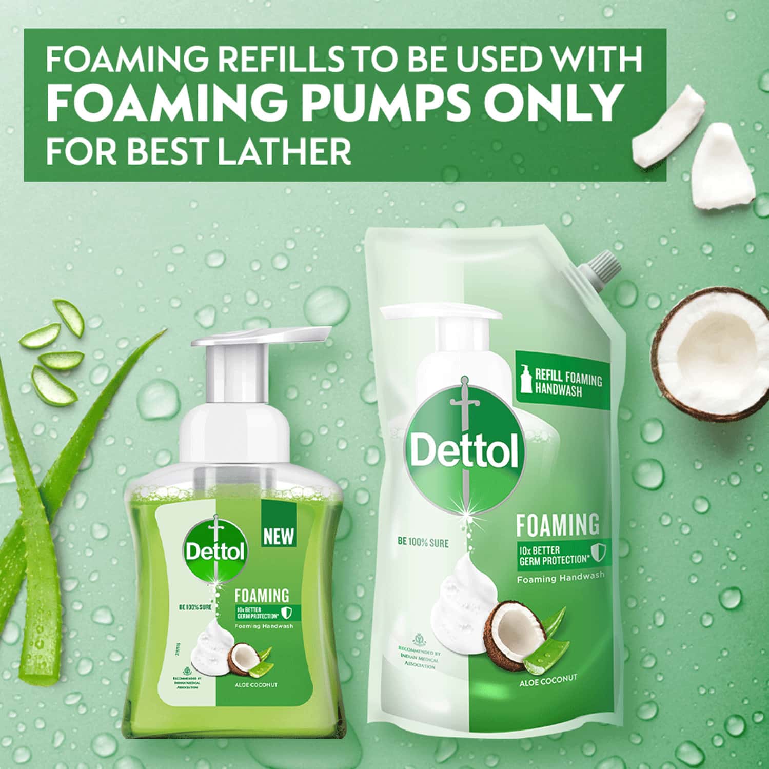 Buy DETTOL FOAMING HANDWASH PUMP + REFILL COMBO ALOE COCONUT (250ML + 200ML) RICH FOAM Online