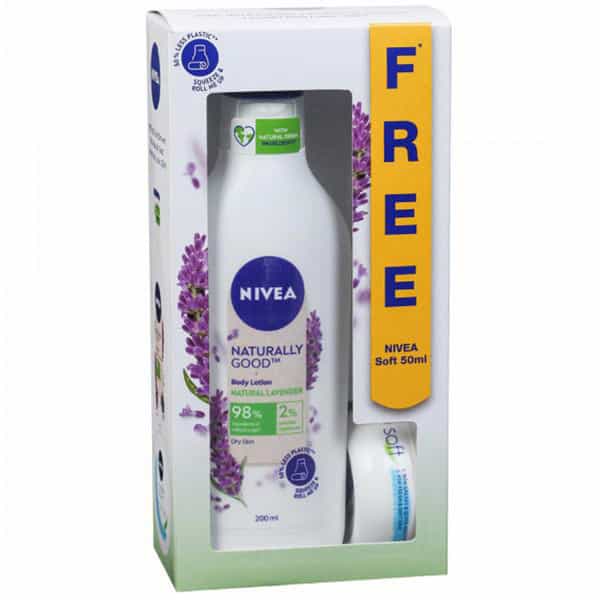 Nivea Naturally Good Natural Avocado Body Lotion 200Ml With Nivea Soft 50Ml Free