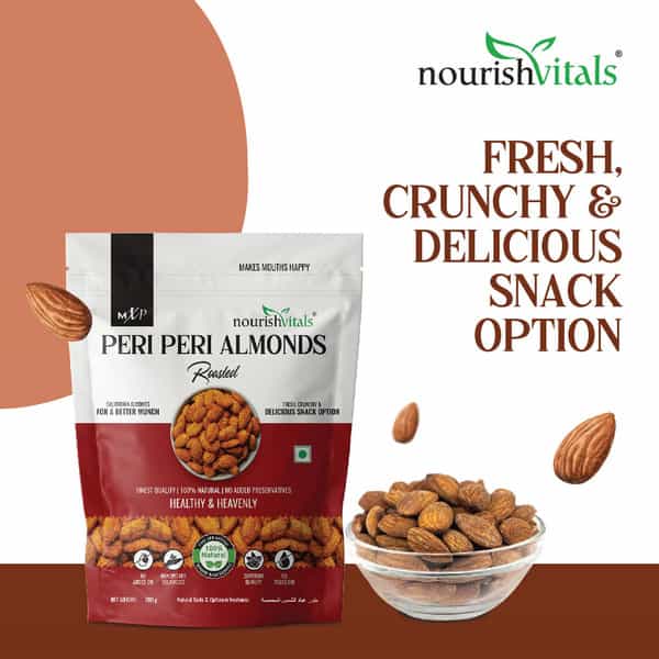 Nourishvitals Peri Peri Rosted Almonds | 100% Natural California With No Preservatives | 200G