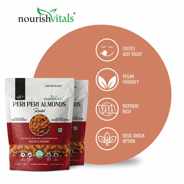 Nourishvitals Peri Peri Rosted Almonds | 100% Natural California With No Preservatives | 200G