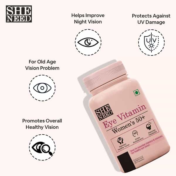 Sheneed Womens Eye Vitamin 50+ Supplement For Dry Eyes | Healthy Vision - 60 Capsules