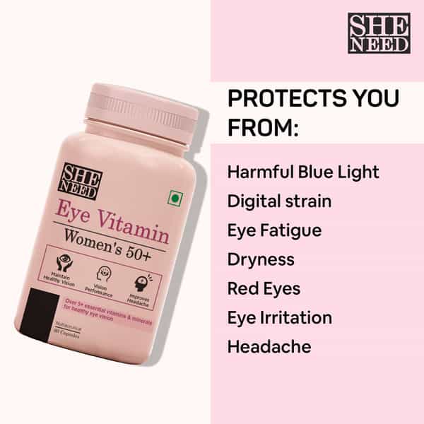 Sheneed Womens Eye Vitamin 50+ Supplement For Dry Eyes | Healthy Vision - 60 Capsules