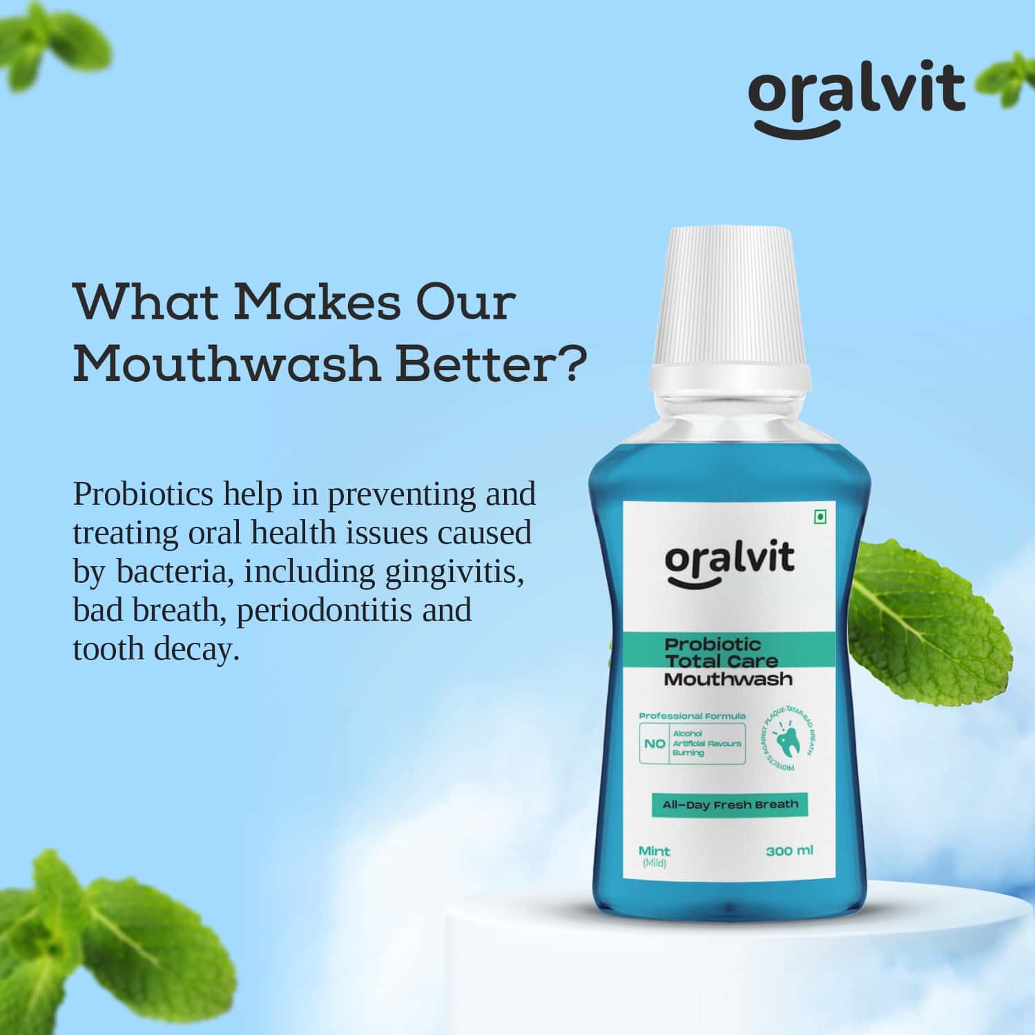 Buy ORALVIT PROBIOTIC TOTAL CARE MOUTHWASH WITH MILD MINT KILL 99 OF