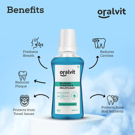 Oralvit Probiotic Total Care Mouthwash With Mild Mint | Kill 99% Of Germs | For Men & Women - 300ml