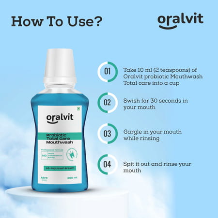 Oralvit Probiotic Total Care Mouthwash With Mild Mint | Kill 99% Of Germs | For Men & Women - 300ml
