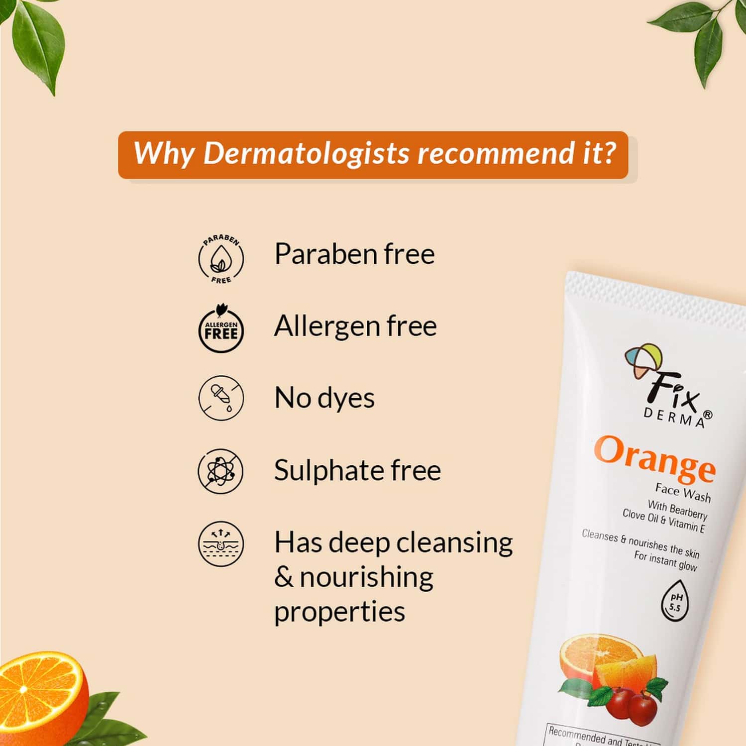 Buy FIXDERMA ORANGE FACE WASH WITH VITAMIN E & BEARBERRY 75G Online