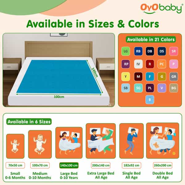 Oyo Baby Durable Baby Dry Sheet Breathable | Quick-Dry | Soft Fabric Pack Of 2 140X100 Cm Firoza