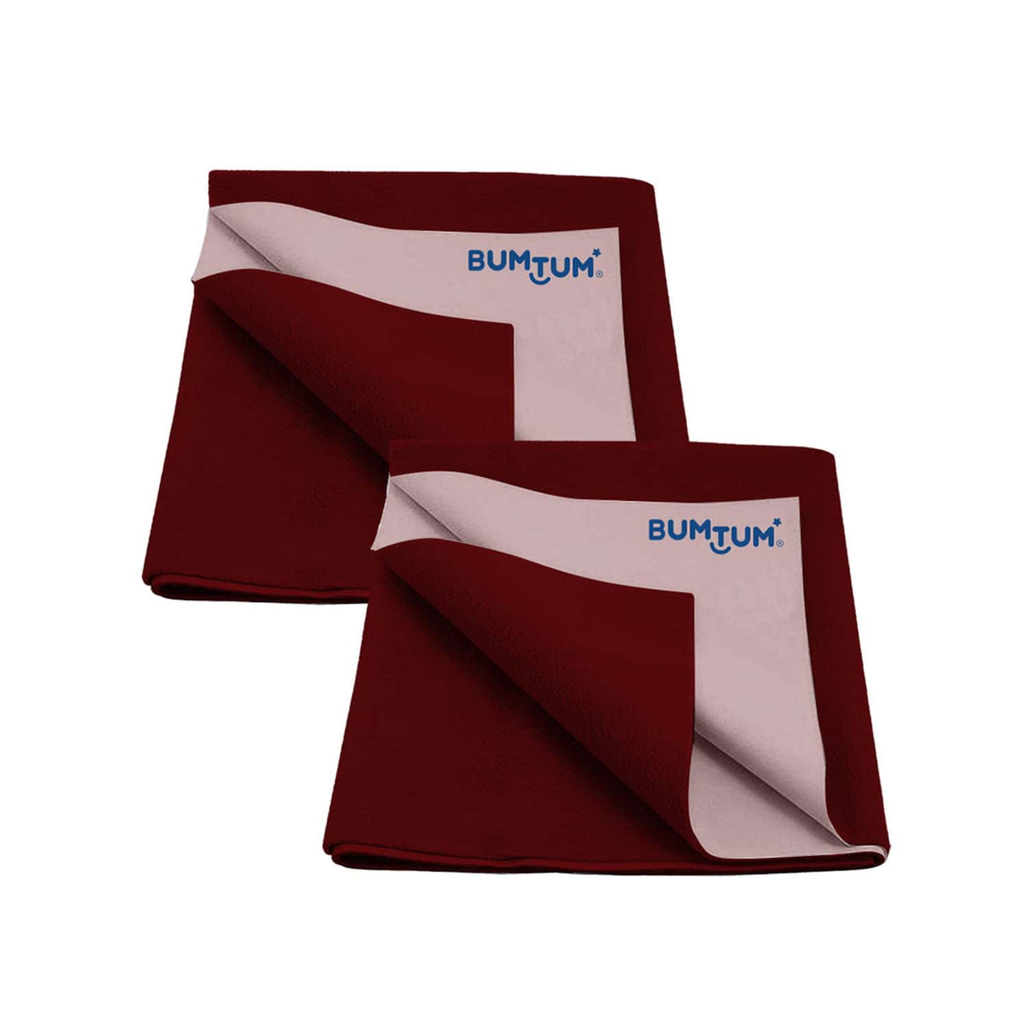 Bumtum Dry Sheet Instadry Leakproof Baby Bed Protector ( Maroon Small Size 50*70cm | Pack Of 2 )