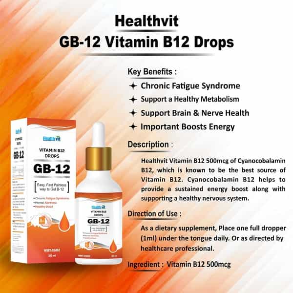 Healthvit Gb-12 Vitamin B12 500Mcg Vitamin Drops Bottle Of 30 Ml