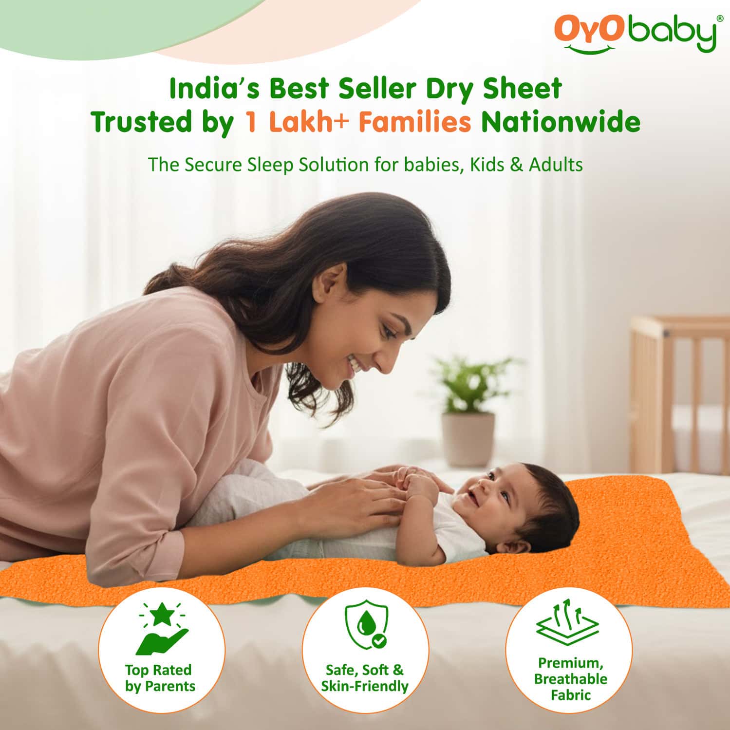 Oyo Baby Durable Baby Dry Sheet Breathable | Quick-Dry | Soft Fabric Pack Of 2 140x100 Cm Peach