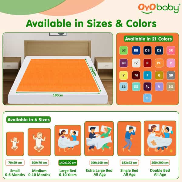 Oyo Baby Durable Baby Dry Sheet Breathable | Quick-Dry | Soft Fabric Pack Of 2 140X100 Cm Peach