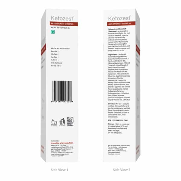 Ketozest Anti-Dandruff Shampoo 100 Ml| Ketoconozole 2%, Mint, Neem & Vitamin B5 (100 Ml - Pack Of 2)