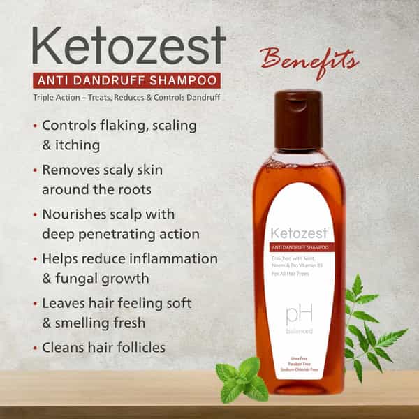 Ketozest Anti-Dandruff Shampoo 100 Ml| Ketoconozole 2%, Mint, Neem & Vitamin B5 (100 Ml - Pack Of 2)