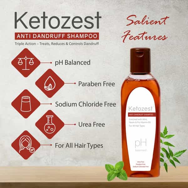 Ketozest Anti-Dandruff Shampoo 100 Ml| Ketoconozole 2%, Mint, Neem & Vitamin B5 (100 Ml - Pack Of 2)