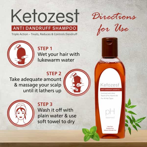 Ketozest Anti-Dandruff Shampoo 100 Ml| Ketoconozole 2%, Mint, Neem & Vitamin B5 (100 Ml - Pack Of 2)