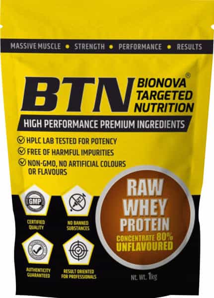 Btn Sports Raw Whey Protein Powder Concentrate 80% | Unflavoured | 1 Kg | 33 Servings